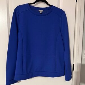 T By Talbots Pleated Back Modern Scuba Pullover Royal Blue Crewneck Women’s Sz L
